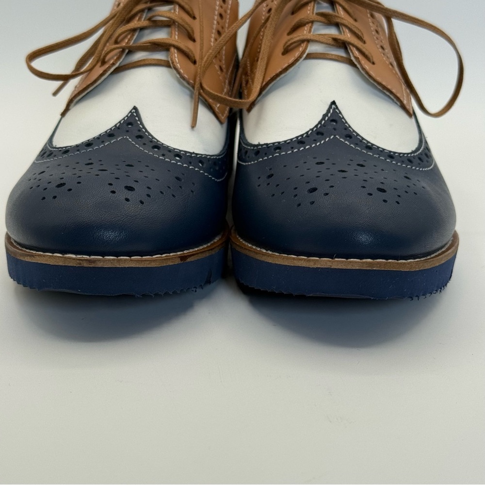 Girotti Wingtip Oxford #2219 Brogue Navy Tan White Leather Size 41 (8.5 US) - Picture 9 of 17